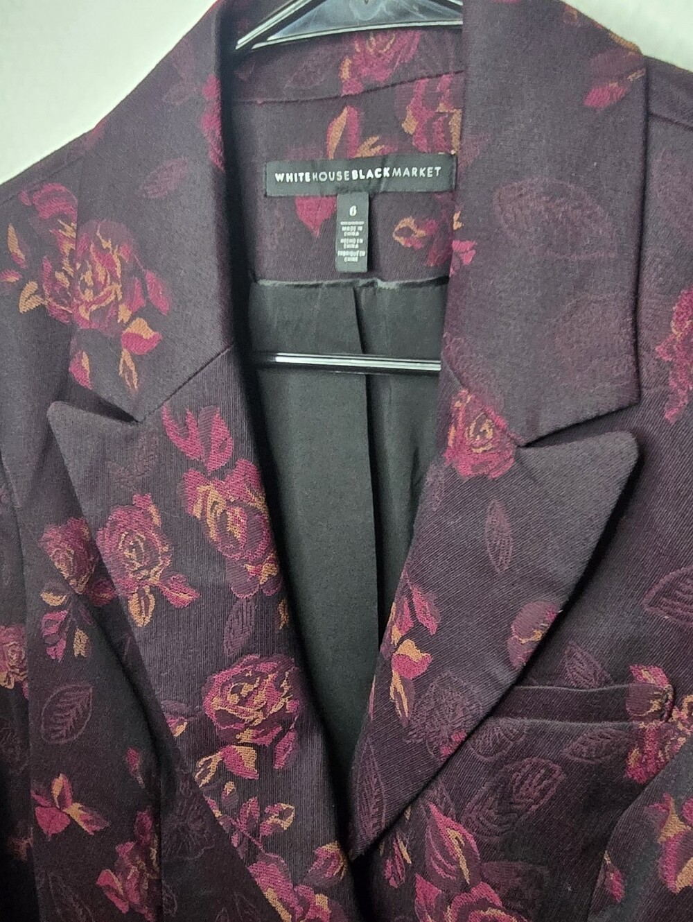 White House Black Market Plum Floral Blazer with Rose Accents